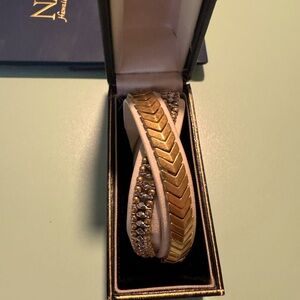 White and gold color leather wrap bracelet